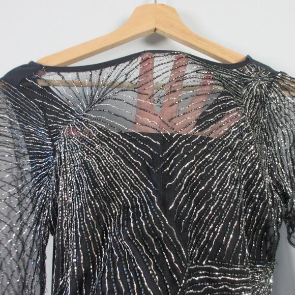 Club Monaco Women Top S Black Starburst Sequin LS Sheer Beaded Luxury Party 226 - Picture 6 of 12